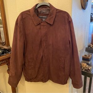 PERRY ELLIS Portfolio Men Brown Neutral Micosuede Zipped Jacket Size Medium